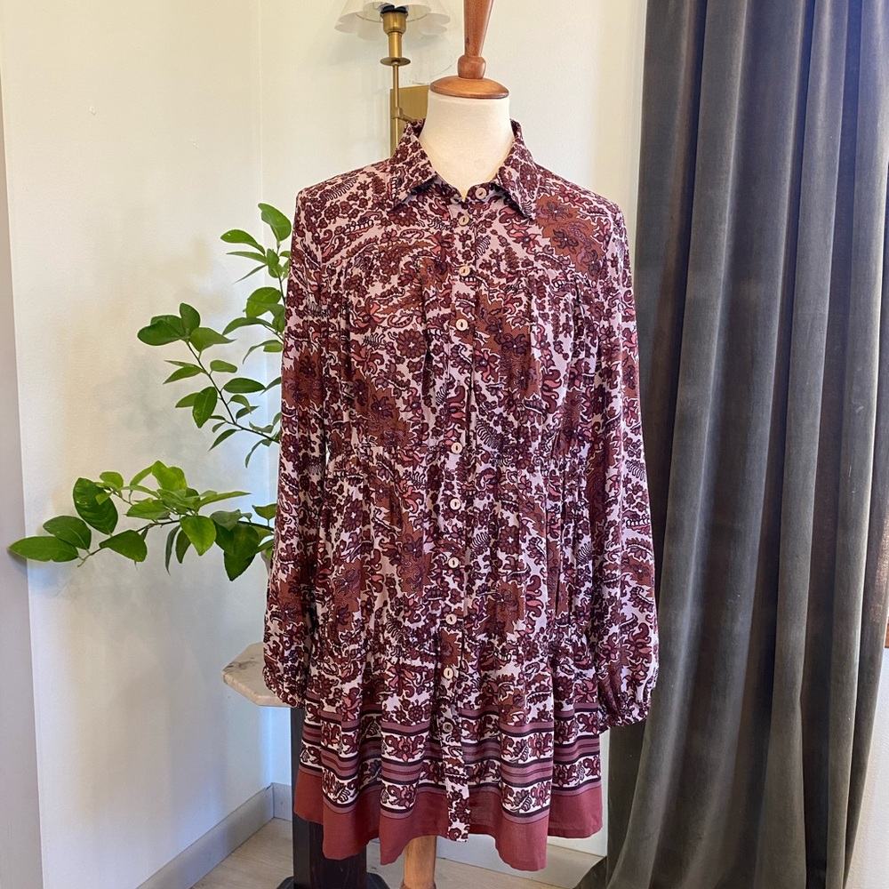 Olivaceous Burgundy Floral Long Sleeve Dress